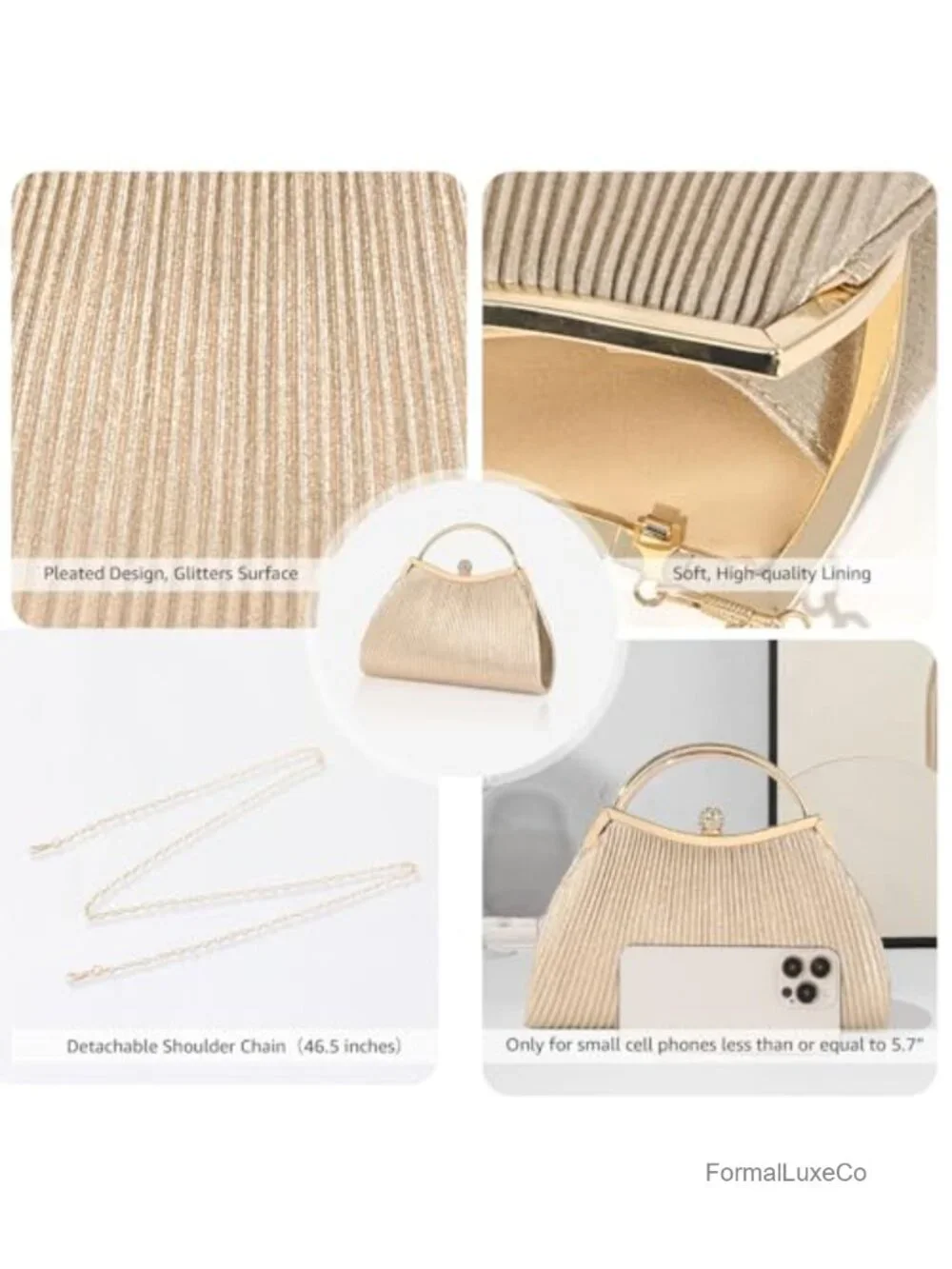 Sparkly Evening Clutch Purse with Chain for Wedding Prom Party Shoulder Bag